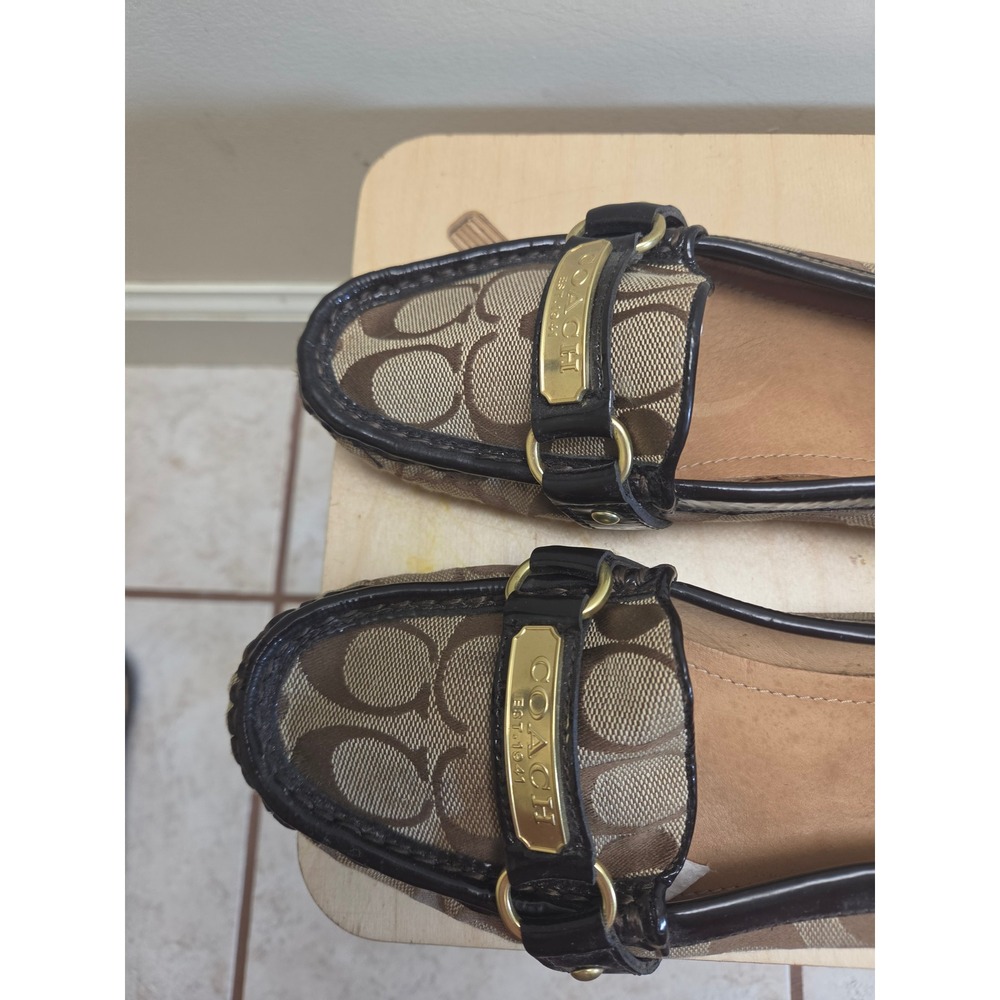 Coach Felicia Signature Monogram Loafers Brown Patent Leather Driving Mocs 7 - Picture 4 of 7